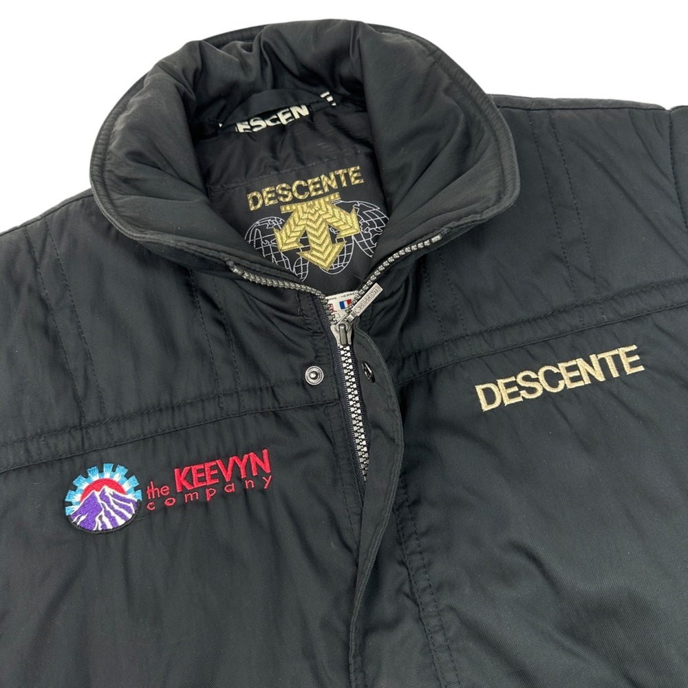 DESCENTE Vintage Insulated Snow Ski Vest Jacket Zip-Snap Pocket Black Size Large